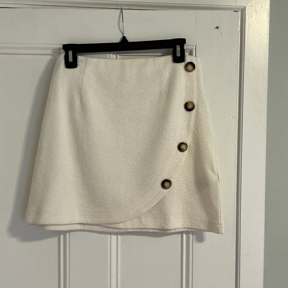 Anthropologie Cream Mini Skirt with Button Accents